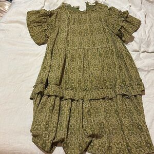 ROOLEE green floral tiered mini dress